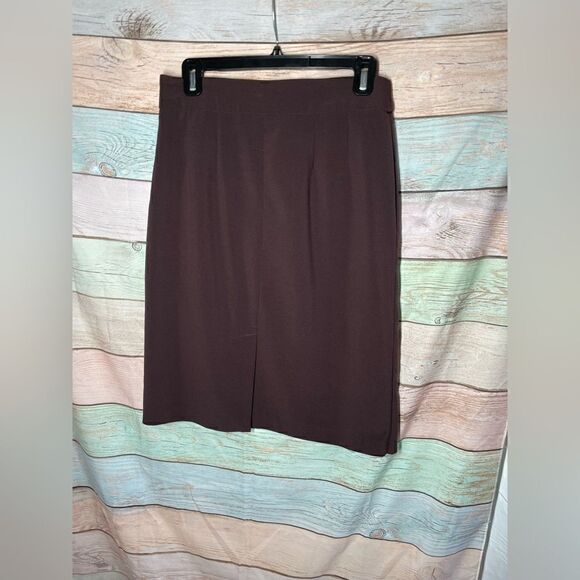 Kim Rogers Ruffle Front Brown Career Wear Pencil Skirt Slit Back Size 8 … - Picture 6 of 6